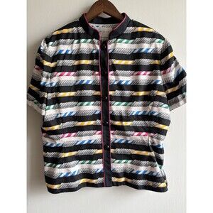 Adrianna Papell 100% Silk Blouse Womens 16 Nautical Print Top Vintage